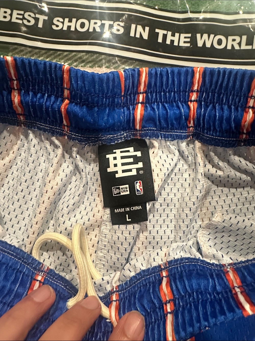 Eric Emanuel New York Knicks Blue with Orange Pinstripe Basketball Shorts - Picture 5 of 5
